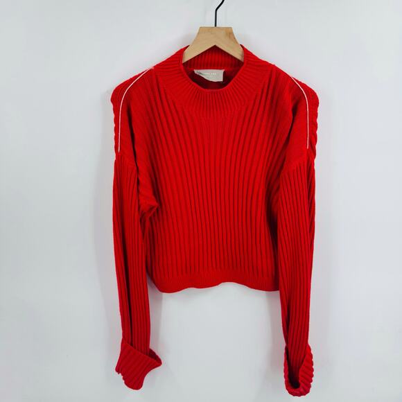 Everlane The Organic Cotton Crew Ribbed Sweater Red Long Sleeve Size Small - Picture 8 of 8